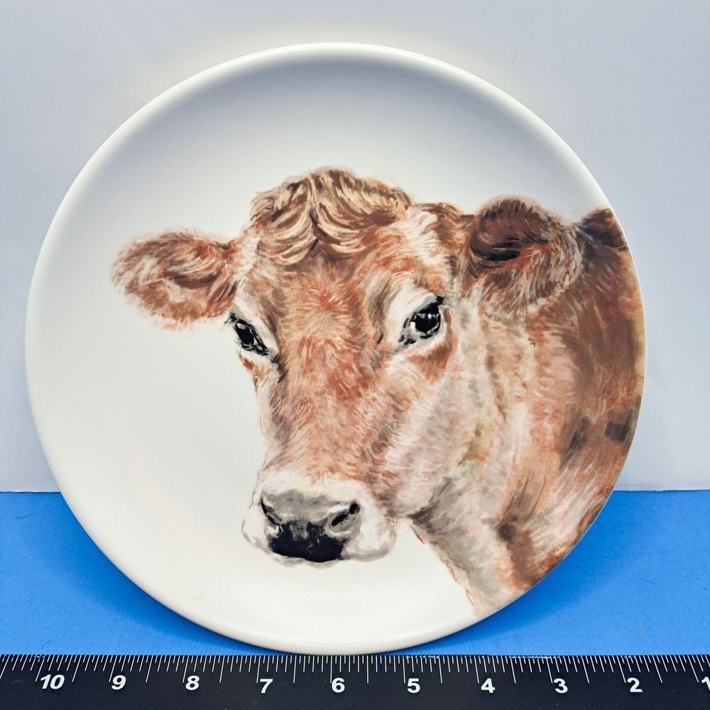 222 Fifth Cow Plate 10in Porcelain Farm Animal Art Country Kitchen Decor Rustic‎